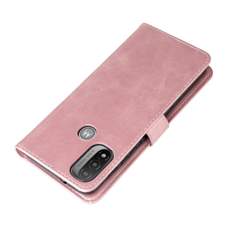 Stand Wallet PU Leather Cover Zipper Pocket Phone Case Shell for Motorola Moto E20/E30/E40 - Rose Gold
