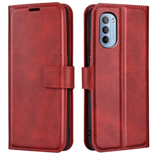 PU Leather + TPU Phone Case Foldable Stand Folio Flip Scratch-resistant Cover for Motorola Moto G31 4G/G41 4G - Red