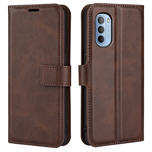 PU Leather + TPU Phone Case Foldable Stand Folio Flip Scratch-resistant Cover for Motorola Moto G31 4G/G41 4G - Brown