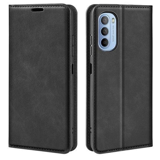 Auto-absorbed Closure Drop-resistant Inner Soft TPU+PU Leather Wallet Case Supporting Stand Phone Cover for Motorola Moto G31 4G/G41 4G - Black