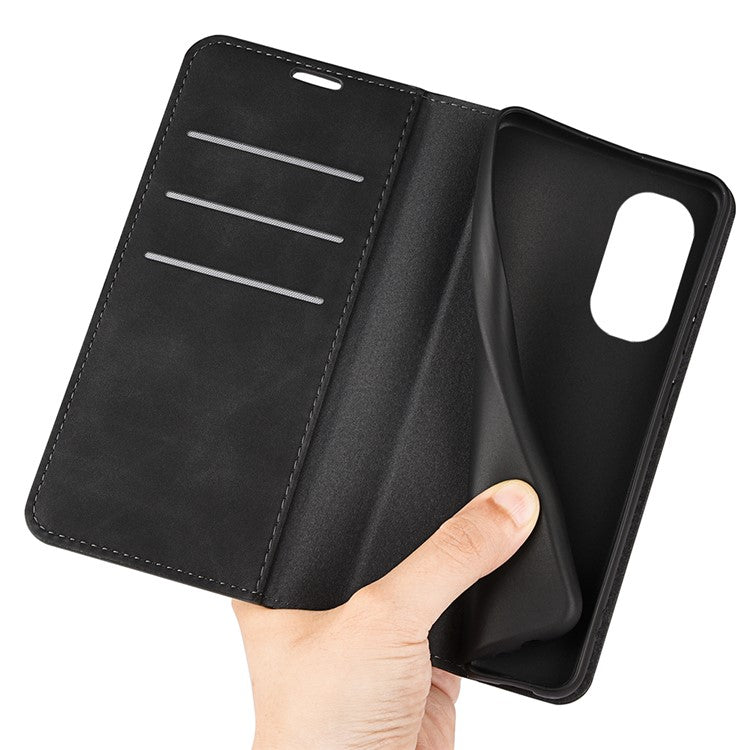 Auto-absorbed Closure Drop-resistant Inner Soft TPU+PU Leather Wallet Case Supporting Stand Phone Cover for Motorola Moto G31 4G/G41 4G - Black
