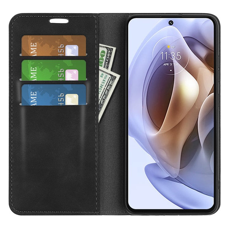 Auto-absorbed Closure Drop-resistant Inner Soft TPU+PU Leather Wallet Case Supporting Stand Phone Cover for Motorola Moto G31 4G/G41 4G - Black