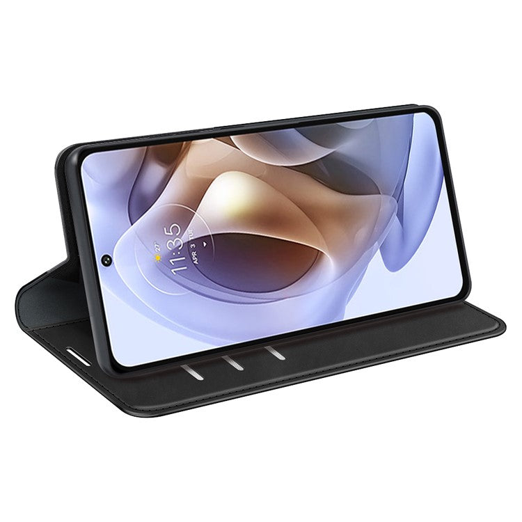 Auto-absorbed Closure Drop-resistant Inner Soft TPU+PU Leather Wallet Case Supporting Stand Phone Cover for Motorola Moto G31 4G/G41 4G - Black