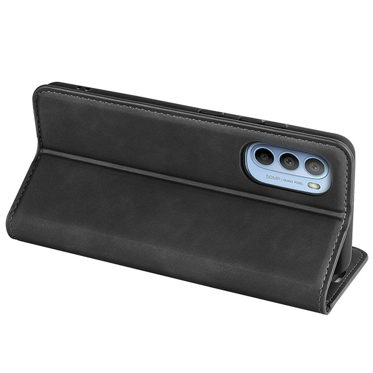Auto-absorbed Closure Drop-resistant Inner Soft TPU+PU Leather Wallet Case Supporting Stand Phone Cover for Motorola Moto G31 4G/G41 4G - Black