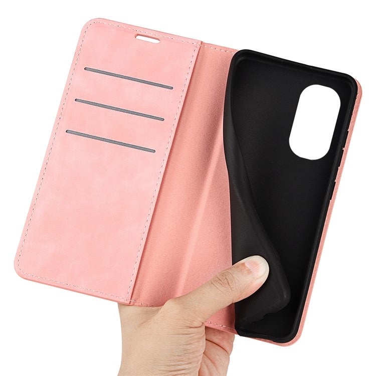 Auto-absorbed Closure Drop-resistant Inner Soft TPU+PU Leather Wallet Case Supporting Stand Phone Cover for Motorola Moto G31 4G/G41 4G - Pink