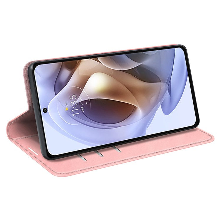 Auto-absorbed Closure Drop-resistant Inner Soft TPU+PU Leather Wallet Case Supporting Stand Phone Cover for Motorola Moto G31 4G/G41 4G - Pink
