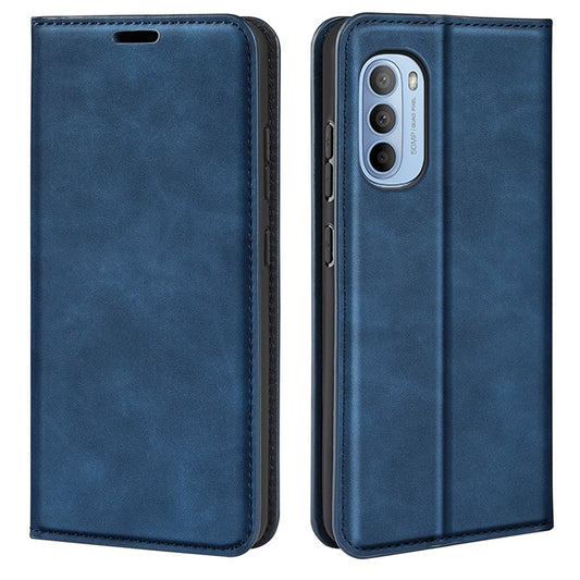 Auto-absorbed Closure Drop-resistant Inner Soft TPU+PU Leather Wallet Case Supporting Stand Phone Cover for Motorola Moto G31 4G/G41 4G - Blue
