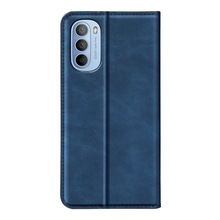 Auto-absorbed Closure Drop-resistant Inner Soft TPU+PU Leather Wallet Case Supporting Stand Phone Cover for Motorola Moto G31 4G/G41 4G - Blue