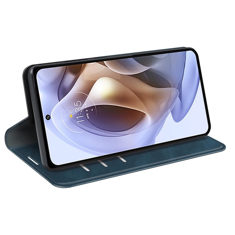 Auto-absorbed Closure Drop-resistant Inner Soft TPU+PU Leather Wallet Case Supporting Stand Phone Cover for Motorola Moto G31 4G/G41 4G - Blue