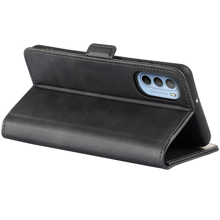 Side Magnetic Double Clasps PU Leather+TPU Case Anti-drop Anti-scratch Phone Cover for Motorola Moto G31 4G/G41 4G - Black
