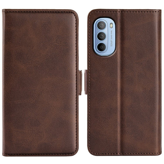 Side Magnetic Double Clasps PU Leather+TPU Case Anti-drop Anti-scratch Phone Cover for Motorola Moto G31 4G/G41 4G - Brown