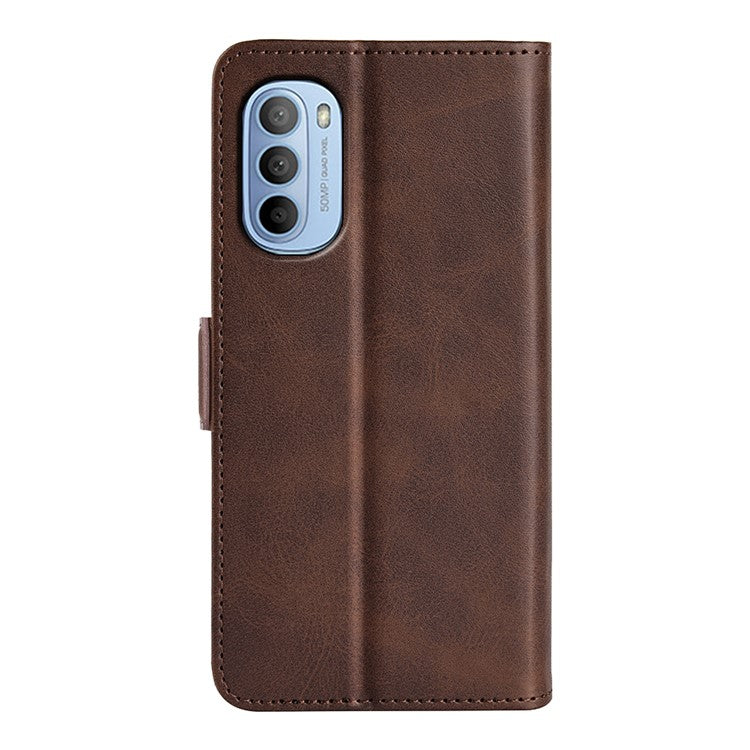 Side Magnetic Double Clasps PU Leather+TPU Case Anti-drop Anti-scratch Phone Cover for Motorola Moto G31 4G/G41 4G - Brown