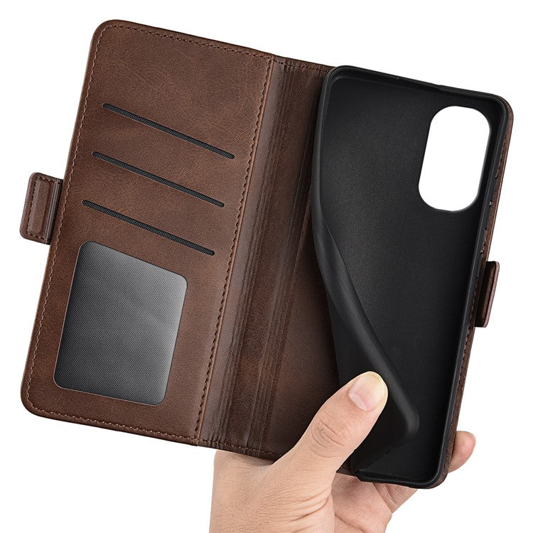 Side Magnetic Double Clasps PU Leather+TPU Case Anti-drop Anti-scratch Phone Cover for Motorola Moto G31 4G/G41 4G - Brown