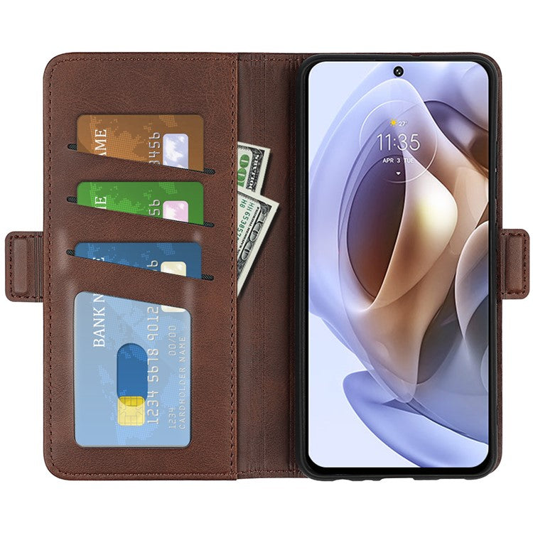 Side Magnetic Double Clasps PU Leather+TPU Case Anti-drop Anti-scratch Phone Cover for Motorola Moto G31 4G/G41 4G - Brown