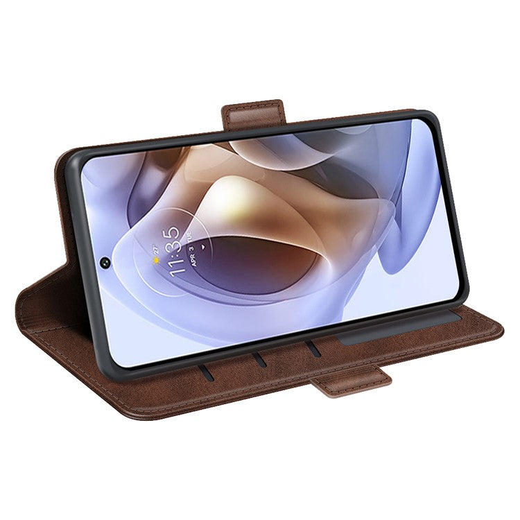 Side Magnetic Double Clasps PU Leather+TPU Case Anti-drop Anti-scratch Phone Cover for Motorola Moto G31 4G/G41 4G - Brown
