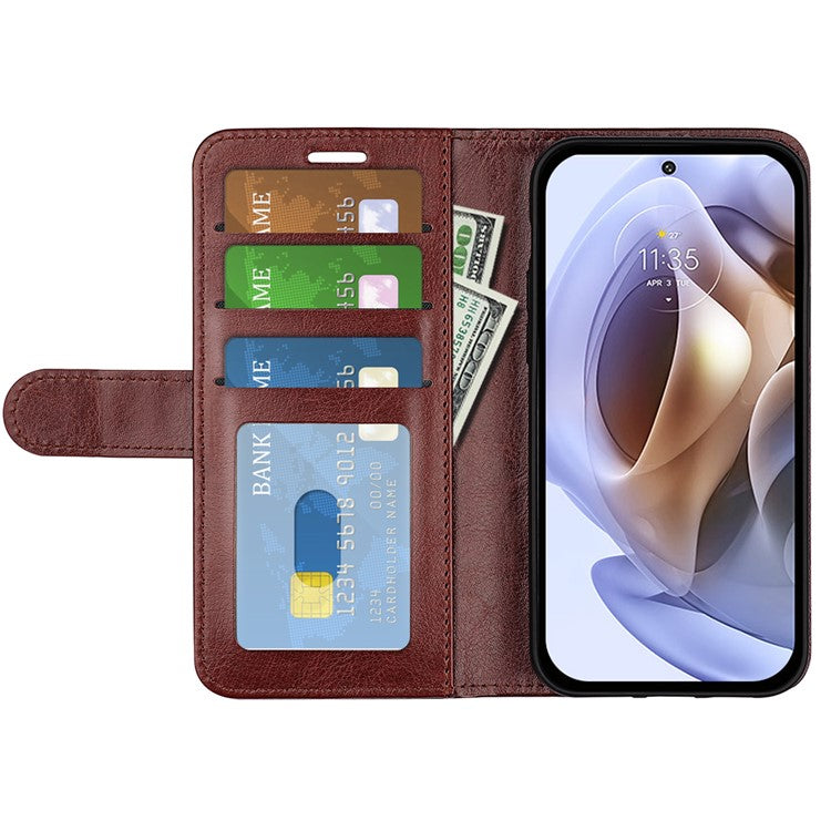 Scratch-resistant Drop-proof Crazy Horse Texture PU Leather + TPU Stand Wallet Flip Phone Case for Motorola G31 4G/G41 4G - Brown