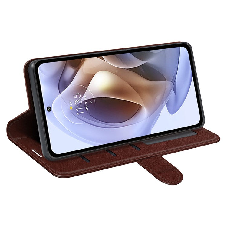 Scratch-resistant Drop-proof Crazy Horse Texture PU Leather + TPU Stand Wallet Flip Phone Case for Motorola G31 4G/G41 4G - Brown