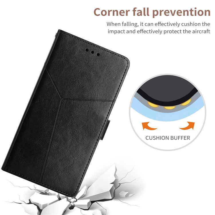 Stylish Mobile Phone Cover Y-shaped Lines Imprinted Handy Strap Magnetic PU Leather Stand Wallet Case for Motorola Moto G71 5G - Black