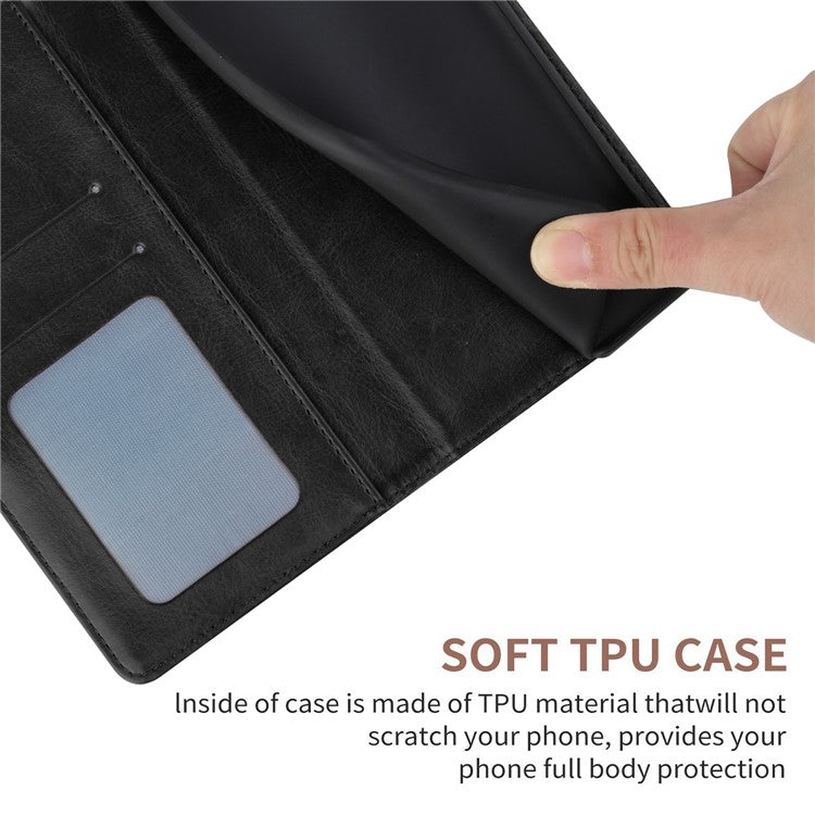 Stylish Mobile Phone Cover Y-shaped Lines Imprinted Handy Strap Magnetic PU Leather Stand Wallet Case for Motorola Moto G71 5G - Black