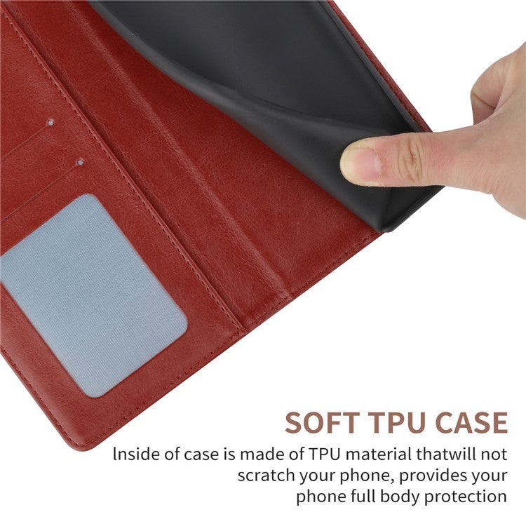 Stylish Mobile Phone Cover Y-shaped Lines Imprinted Handy Strap Magnetic PU Leather Stand Wallet Case for Motorola Moto G71 5G - Brown