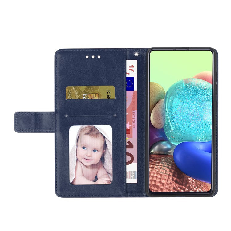 Stylish Mobile Phone Cover Y-shaped Lines Imprinted Handy Strap Magnetic PU Leather Stand Wallet Case for Motorola Moto G71 5G - Blue