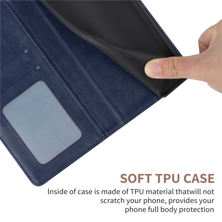 Stylish Mobile Phone Cover Y-shaped Lines Imprinted Handy Strap Magnetic PU Leather Stand Wallet Case for Motorola Moto G71 5G - Blue