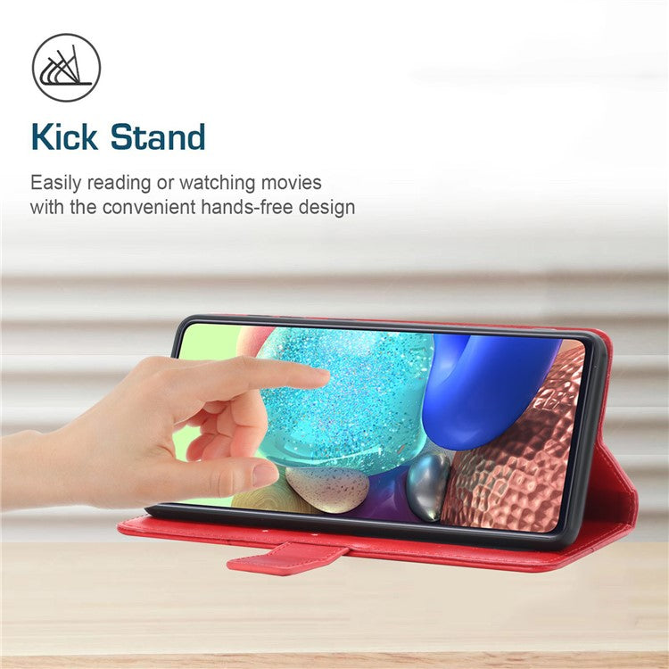 Stylish Mobile Phone Cover Y-shaped Lines Imprinted Handy Strap Magnetic PU Leather Stand Wallet Case for Motorola Moto G71 5G - Red