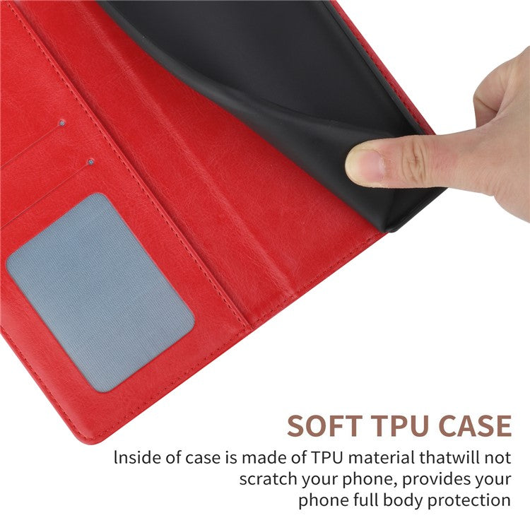 Stylish Mobile Phone Cover Y-shaped Lines Imprinted Handy Strap Magnetic PU Leather Stand Wallet Case for Motorola Moto G71 5G - Red