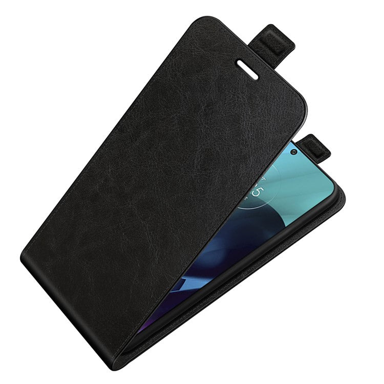 Crazy Horse Texture Full Protection Vertical Flip Leather Cover Phone Shell with Card Slot for Motorola Moto G71 5G - Black