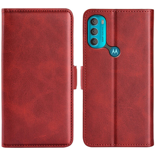 Side Magnetic Double Clasps PU Leather+TPU Case Anti-scratch Phone Cover for Motorola Moto G71 5G - Red