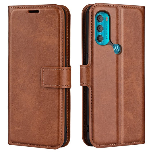 PU Leather + TPU Phone Case Foldable Stand Shockproof Protective Cover for Motorola Moto G71 5G - Light Brown