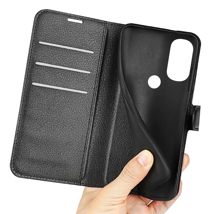 PU Leather Coated TPU Mobile Phone Bag Case Litchi Texture Scratch-resistant Stand Wallet Flip Protective Phone Cover for Motorola Moto G71 5G - Black