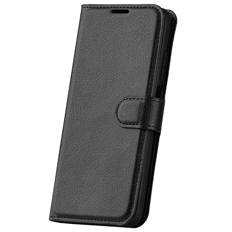 PU Leather Coated TPU Mobile Phone Bag Case Litchi Texture Scratch-resistant Stand Wallet Flip Protective Phone Cover for Motorola Moto G71 5G - Black
