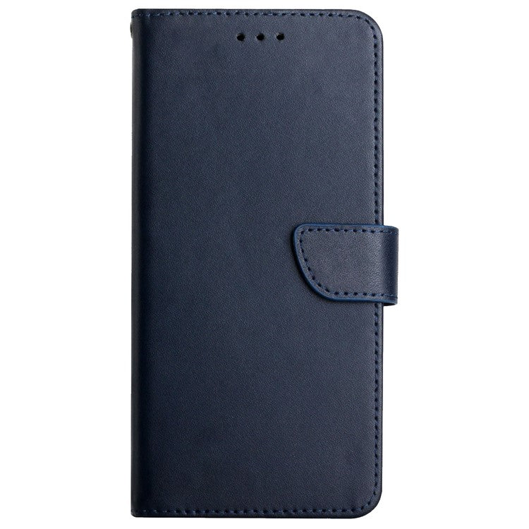 Folio Flip Solid Color Nappa Texture Genuine Leather Phone Case Viewing Stand Wallet Cover for Motorola Moto G51 5G - Blue