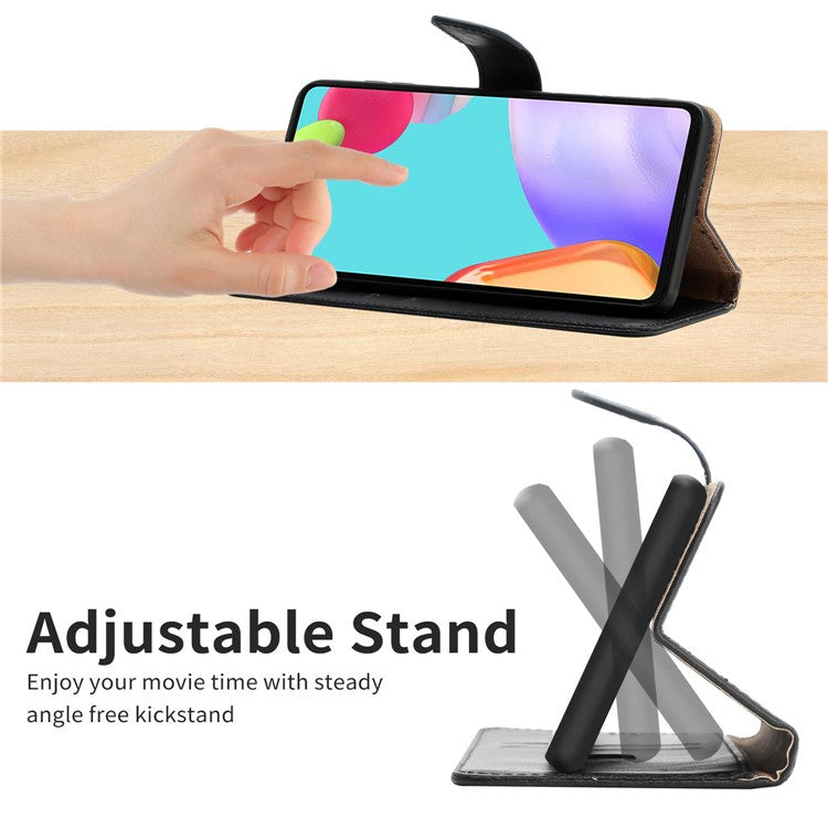 Folio Flip Solid Color Nappa Texture Genuine Leather Phone Case Viewing Stand Wallet Cover for Motorola Moto G51 5G - Black
