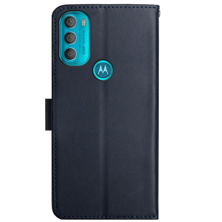 Impact Buffer Nappa Texture Genuine Leather Phone Case Viewing Stand Wallet Cover for Motorola Moto G71 5G - Blue