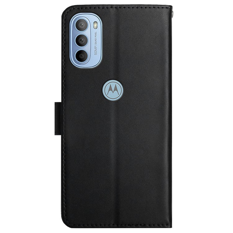 Folio Flip Mobile Phone Shell Nappa Texture Genuine Leather Phone Case Magnetic Closure Stand Wallet Cover for Motorola Moto G31 4G/G41 4G - Black