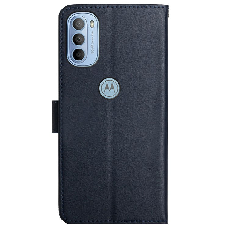 Folio Flip Mobile Phone Shell Nappa Texture Genuine Leather Phone Case Magnetic Closure Stand Wallet Cover for Motorola Moto G31 4G/G41 4G - Blue