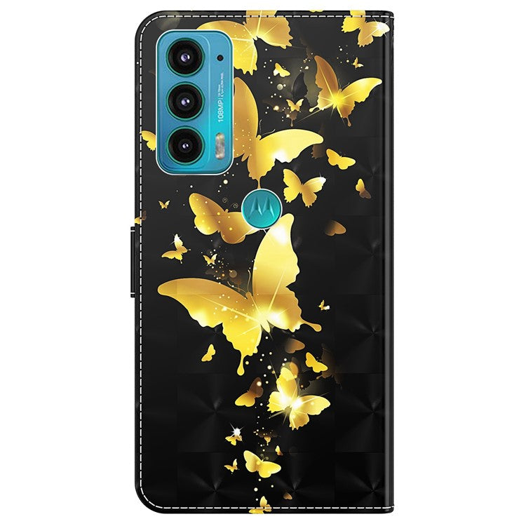 PU Leather Shockproof Phone Cover 3D Pattern Printing Stand Phone Case with Wallet Strap for Motorola Moto E20/E30/E40 - Golden Butterfly