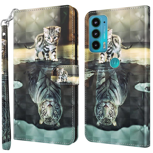 PU Leather Shockproof Phone Cover 3D Pattern Printing Stand Phone Case with Wallet Strap for Motorola Moto E20/E30/E40 - Cat and Tiger