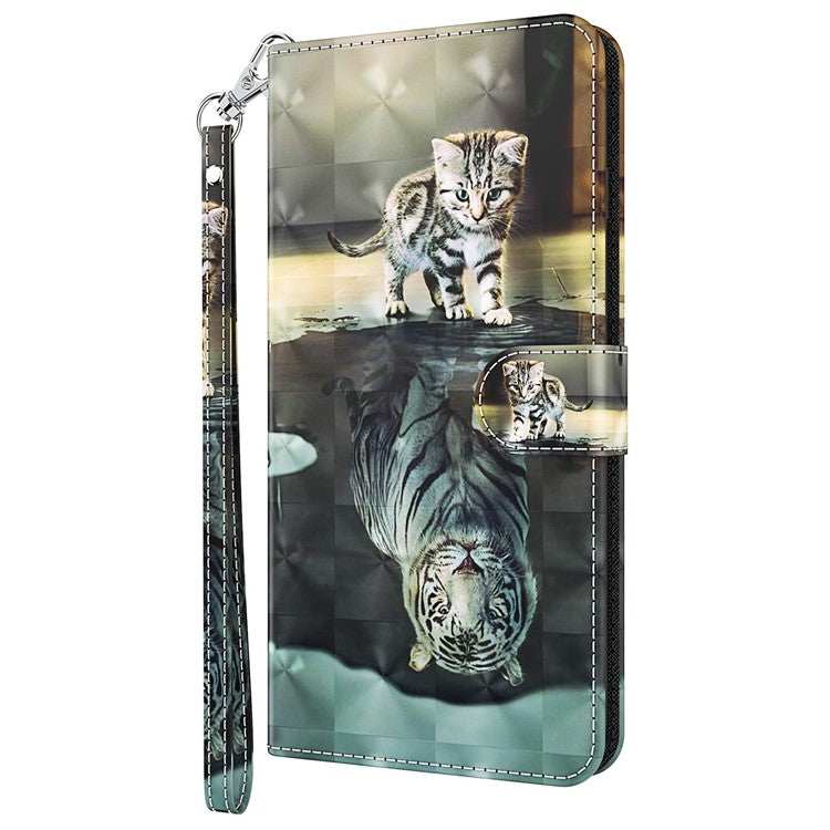 PU Leather Shockproof Phone Cover 3D Pattern Printing Stand Phone Case with Wallet Strap for Motorola Moto E20/E30/E40 - Cat and Tiger
