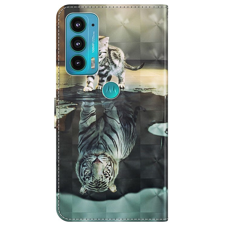 PU Leather Shockproof Phone Cover 3D Pattern Printing Stand Phone Case with Wallet Strap for Motorola Moto E20/E30/E40 - Cat and Tiger