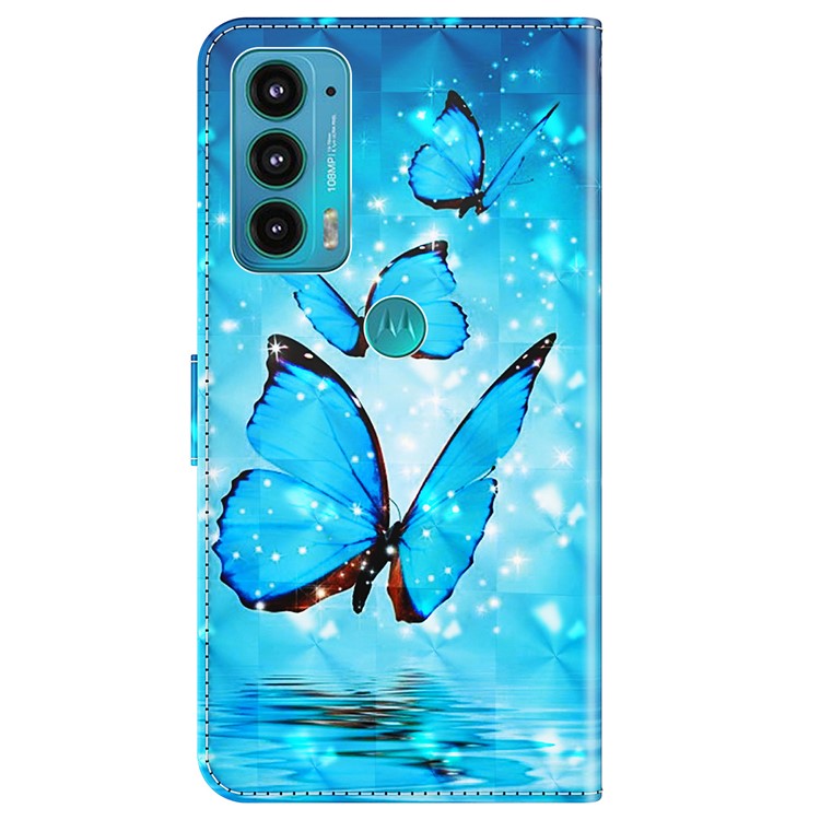 PU Leather Shockproof Phone Cover 3D Pattern Printing Stand Phone Case with Wallet Strap for Motorola Moto E20/E30/E40 - Blue Butterflies