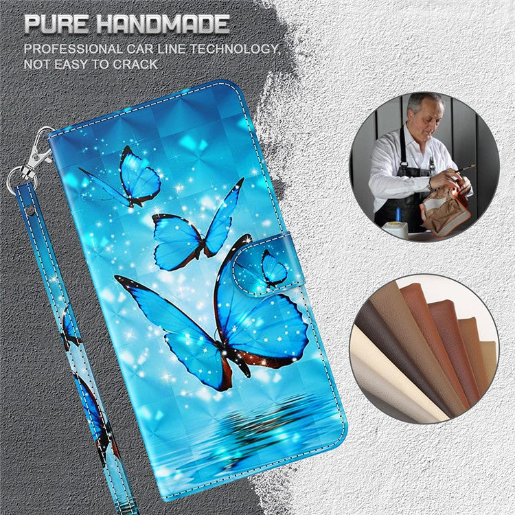 PU Leather Shockproof Phone Cover 3D Pattern Printing Stand Phone Case with Wallet Strap for Motorola Moto E20/E30/E40 - Blue Butterflies