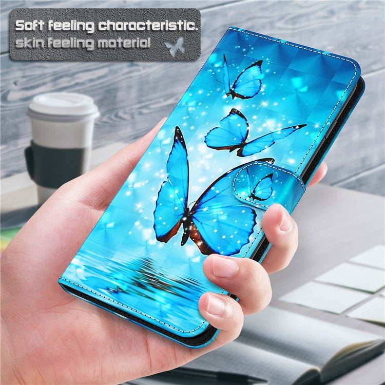 PU Leather Shockproof Phone Cover 3D Pattern Printing Stand Phone Case with Wallet Strap for Motorola Moto E20/E30/E40 - Blue Butterflies