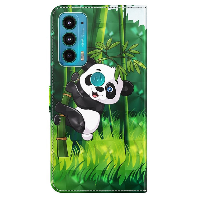 PU Leather Shockproof Phone Cover 3D Pattern Printing Stand Phone Case with Wallet Strap for Motorola Moto E20/E30/E40 - Panda Climbing