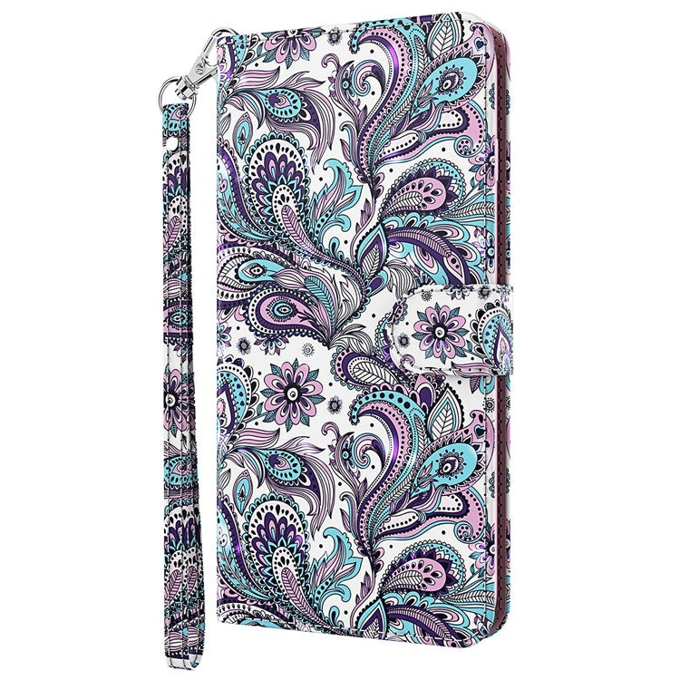 3D Pattern Printing PU Leather Phone Case Wallet Stand Feature Flip Folio Cover with Strap for Motorola Moto G31 4G/G41 4G - Purple Impatiens