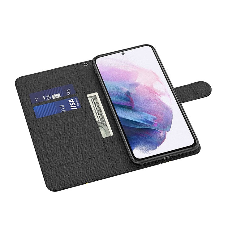3D Pattern Printing PU Leather Phone Case Wallet Stand Feature Flip Folio Cover with Strap for Motorola Moto G31 4G/G41 4G - Purple Impatiens