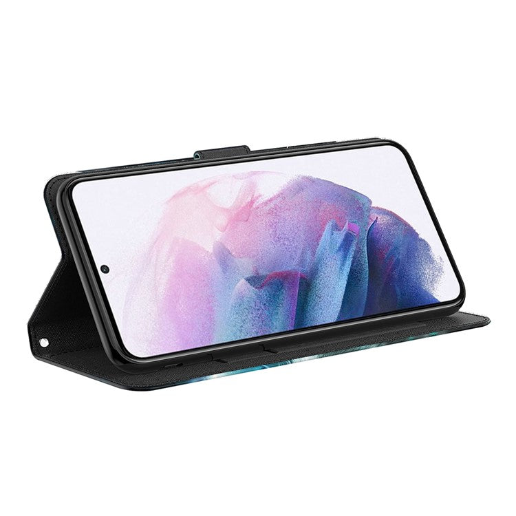 3D Pattern Printing PU Leather Phone Case Wallet Stand Feature Flip Folio Cover with Strap for Motorola Moto G31 4G/G41 4G - Purple Impatiens