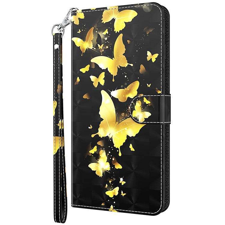 3D Pattern Printing PU Leather Phone Case Wallet Stand Feature Flip Folio Cover with Strap for Motorola Moto G31 4G/G41 4G - Golden Butterfly